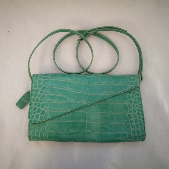 Danier Handbags - Danier Genuine Leather Green Reptile Pattern Crossbody or Clutch
